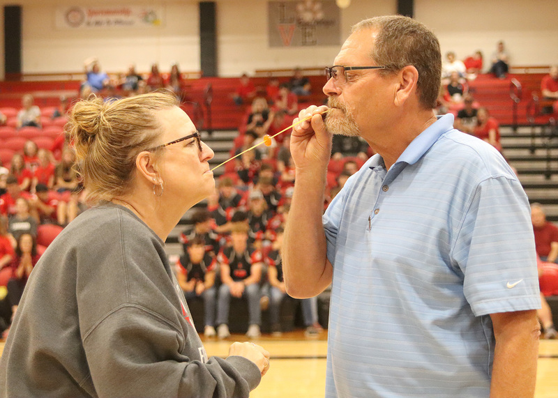 Ronald and Bernice Albers participate in a game during the pep rally. Photo by