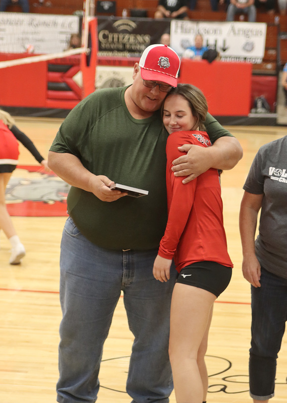 Grace O'Brien being accepted by her father at Parents' Night. Photo by Karson Vandegrift